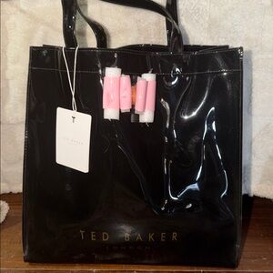 Ted Baker Black Vinyl Tote Bag With Pink Bow